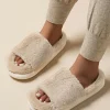 Hot Dear-Lover Furry Open Toe Thick Sole Slippers Chestnut