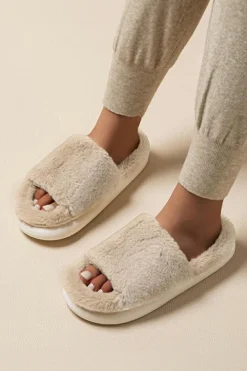 Hot Dear-Lover Furry Open Toe Thick Sole Slippers Chestnut