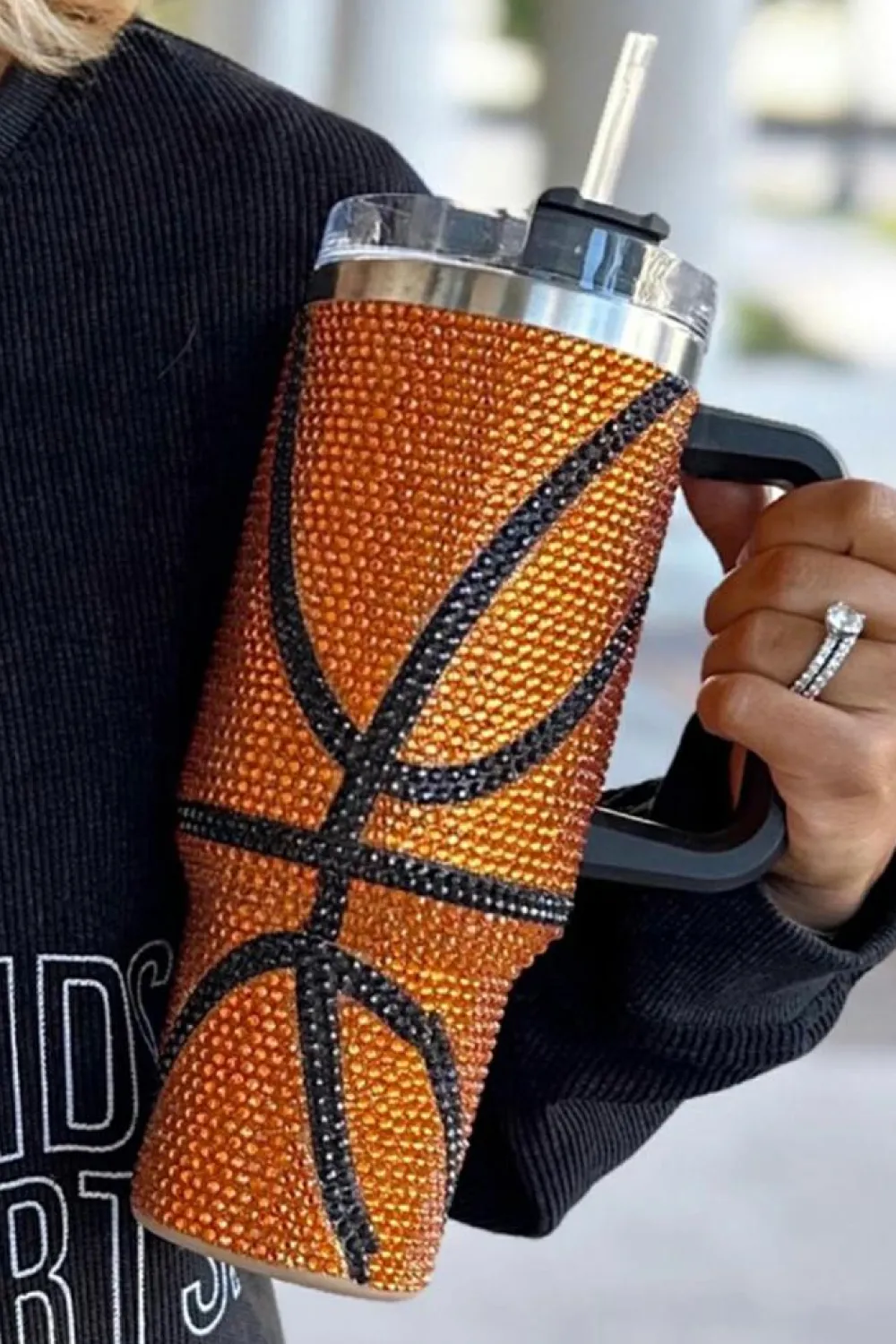 Clearance Dear-Lover Game Day Basketball Rhinestone Studded 40 Oz Tumbler Chestnut