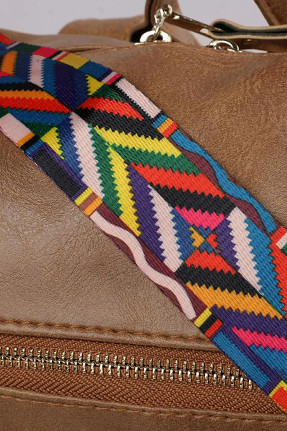 Hot Dear-Lover Geometric Crochet Strap PU Leather Large Backpack Chestnut