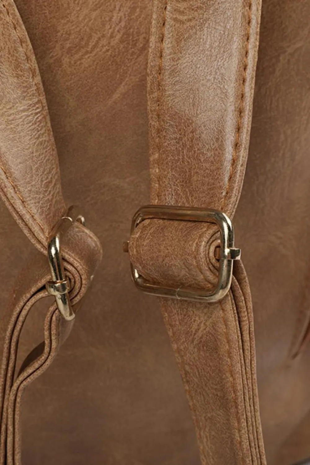 Hot Dear-Lover Geometric Crochet Strap PU Leather Large Backpack Chestnut