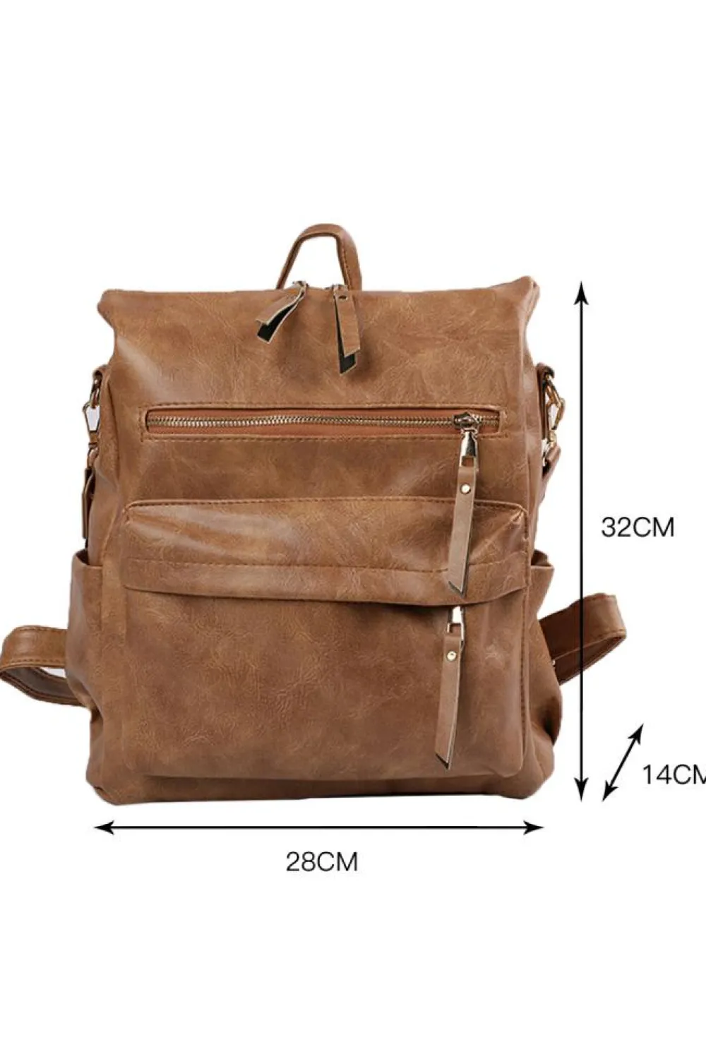 Hot Dear-Lover Geometric Crochet Strap PU Leather Large Backpack Chestnut