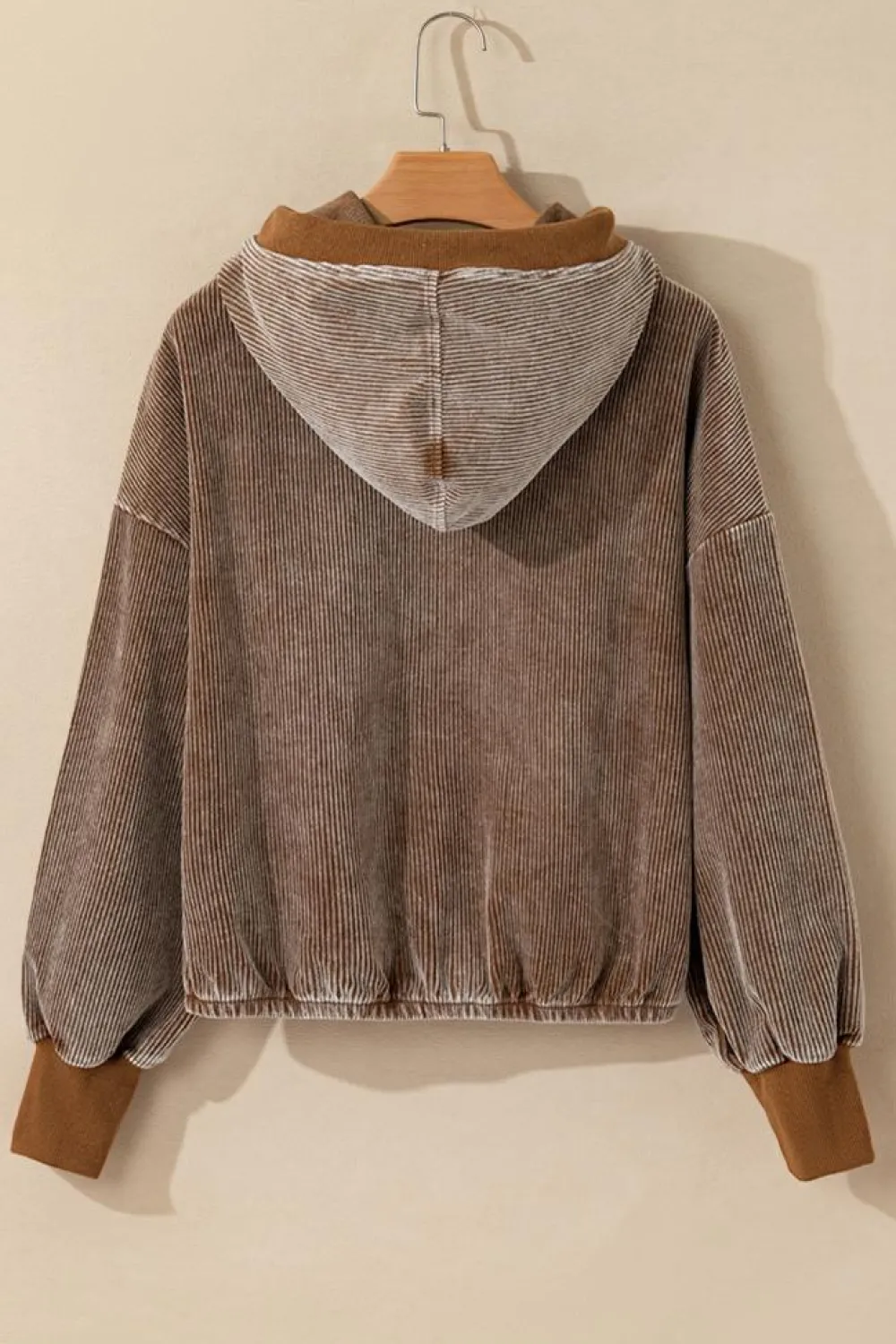 Online Dear-Lover Half Zipper Kangaroo Pocket Drawstring Corduroy Hoodie Chestnut