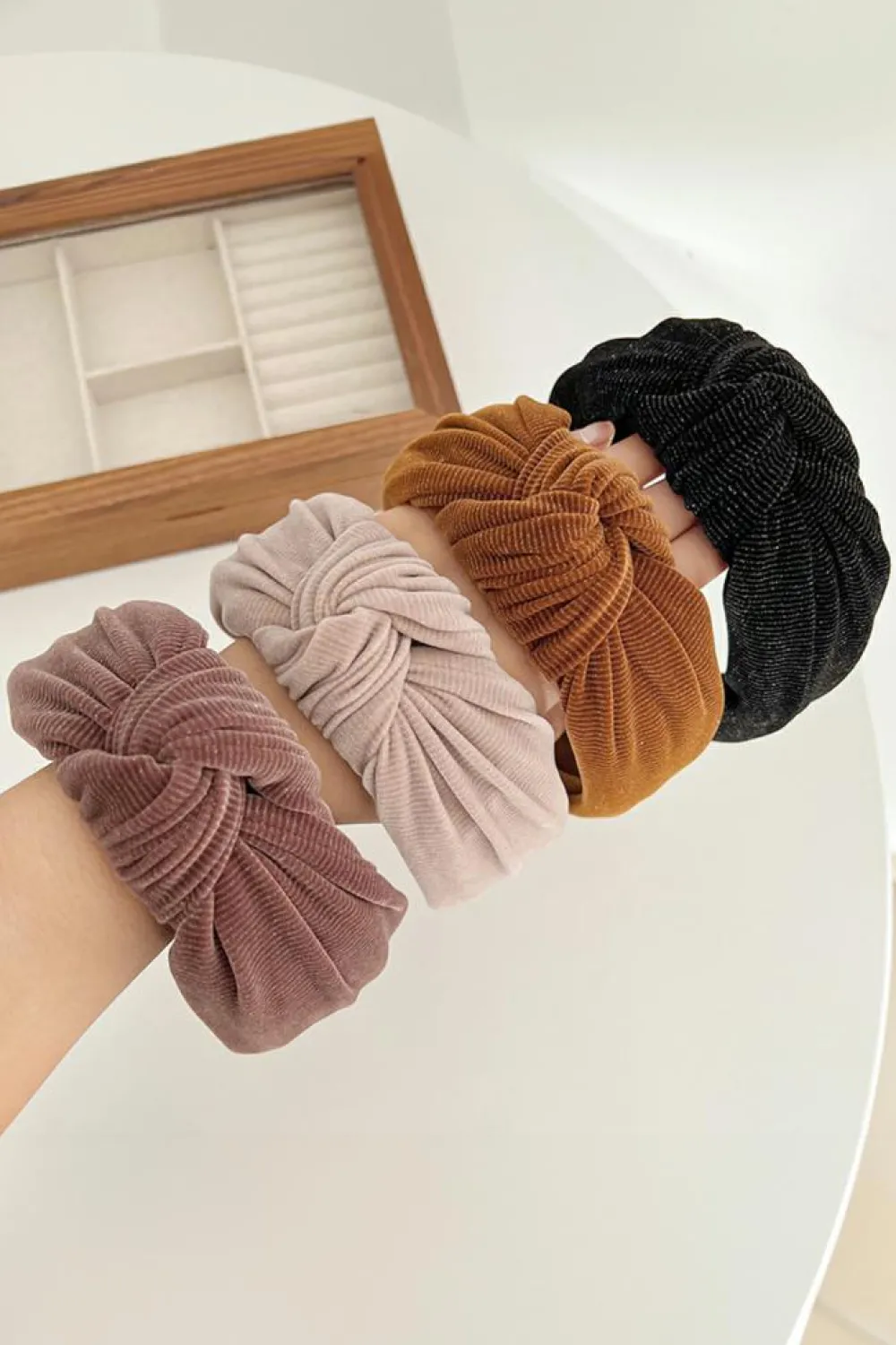 Fashion Dear-Lover Knotted Ribbed Wide Headband Chestnut