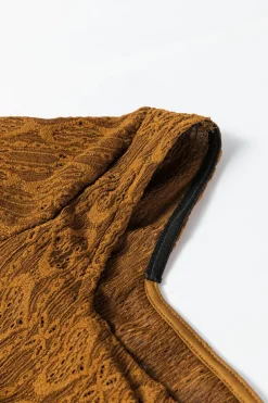 Outlet Dear-Lover Lace Crochet Buttoned Square Neck Shift Mini Dress Chestnut
