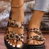 Hot Dear-Lover Leopard Cut Out Buckle Strap Thick Sole Slippers Chestnut