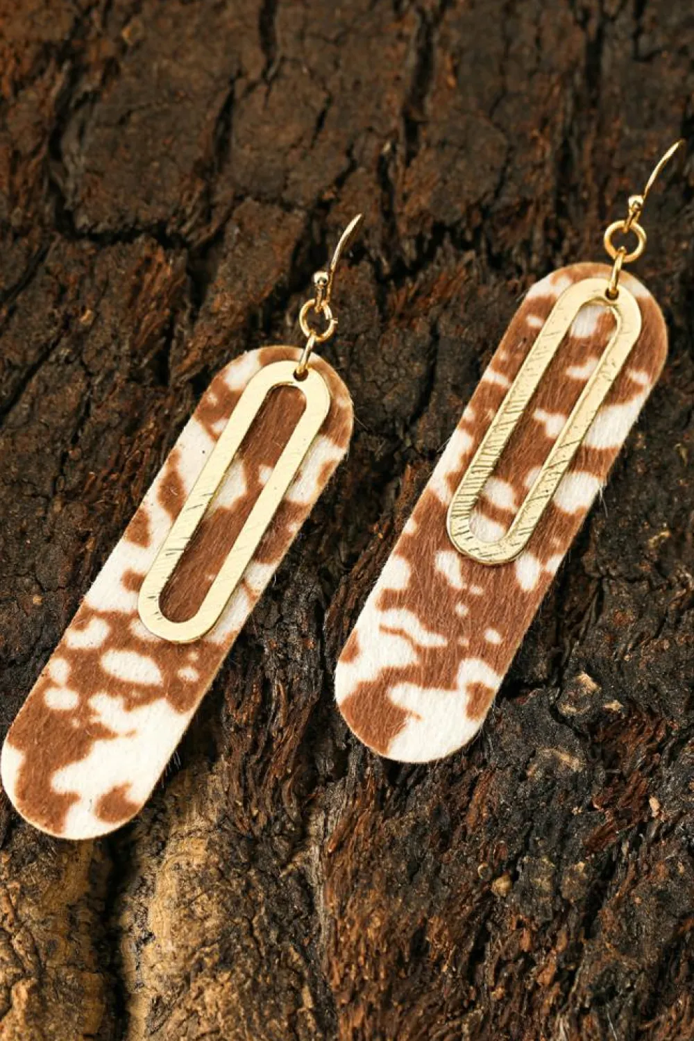 Hot Dear-Lover Leopard Double Layer Geometric Hook Dangle Earrings Chestnut