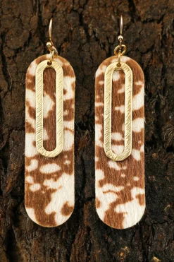 Hot Dear-Lover Leopard Double Layer Geometric Hook Dangle Earrings Chestnut