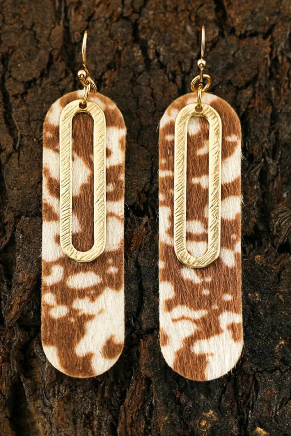 Hot Dear-Lover Leopard Double Layer Geometric Hook Dangle Earrings Chestnut