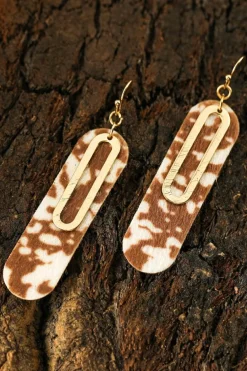 Hot Dear-Lover Leopard Double Layer Geometric Hook Dangle Earrings Chestnut