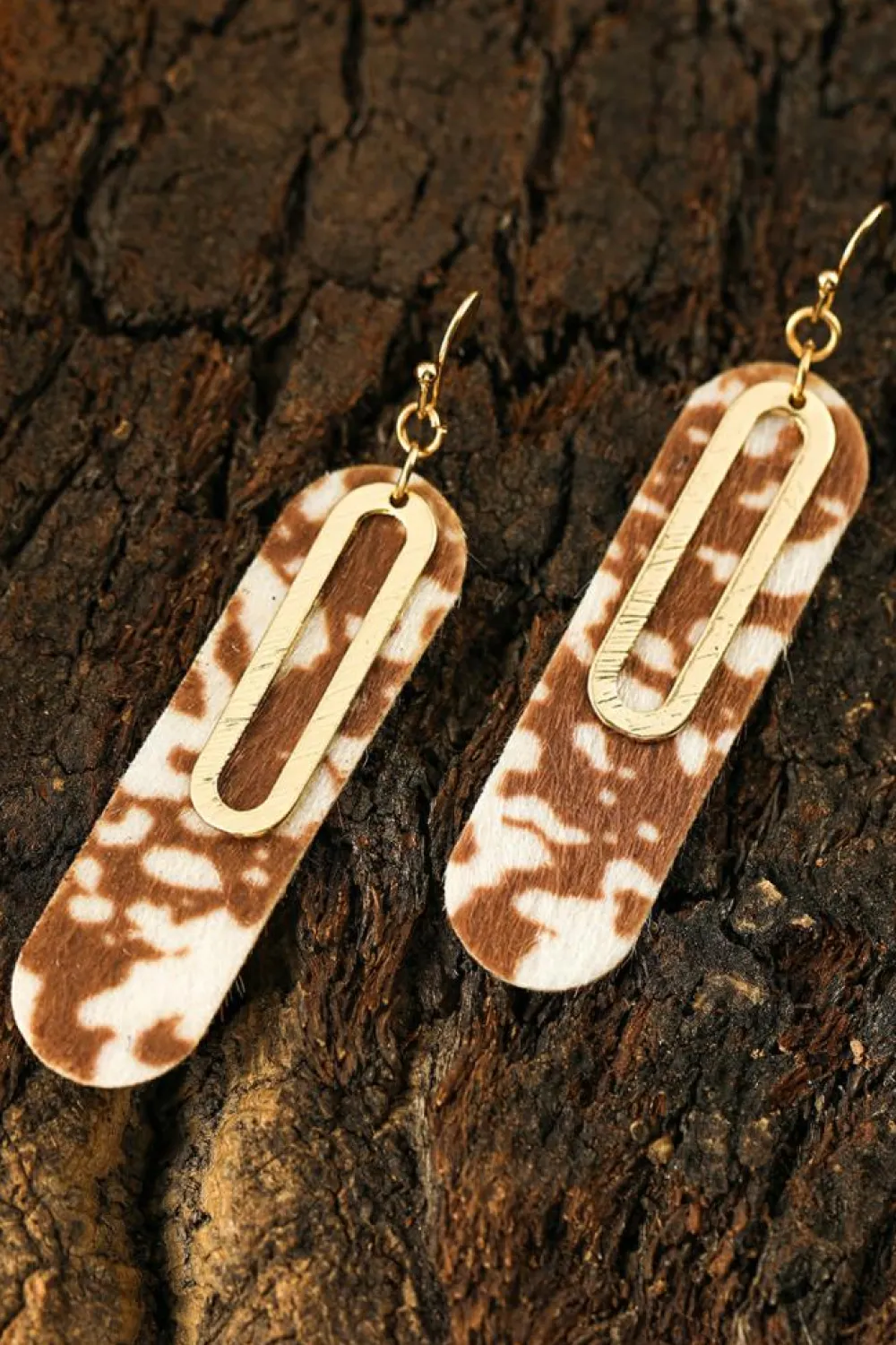 Hot Dear-Lover Leopard Double Layer Geometric Hook Dangle Earrings Chestnut