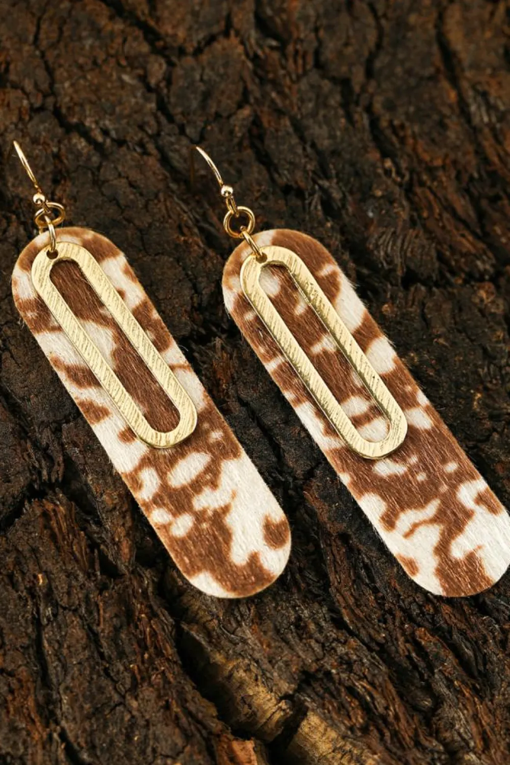 Hot Dear-Lover Leopard Double Layer Geometric Hook Dangle Earrings Chestnut