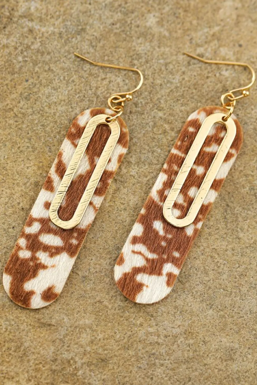 Hot Dear-Lover Leopard Double Layer Geometric Hook Dangle Earrings Chestnut