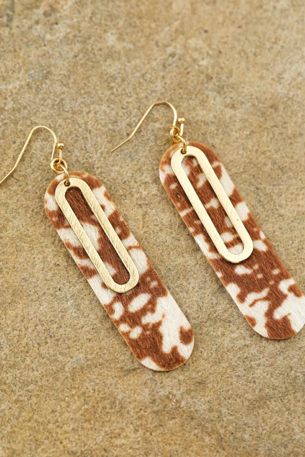 Hot Dear-Lover Leopard Double Layer Geometric Hook Dangle Earrings Chestnut