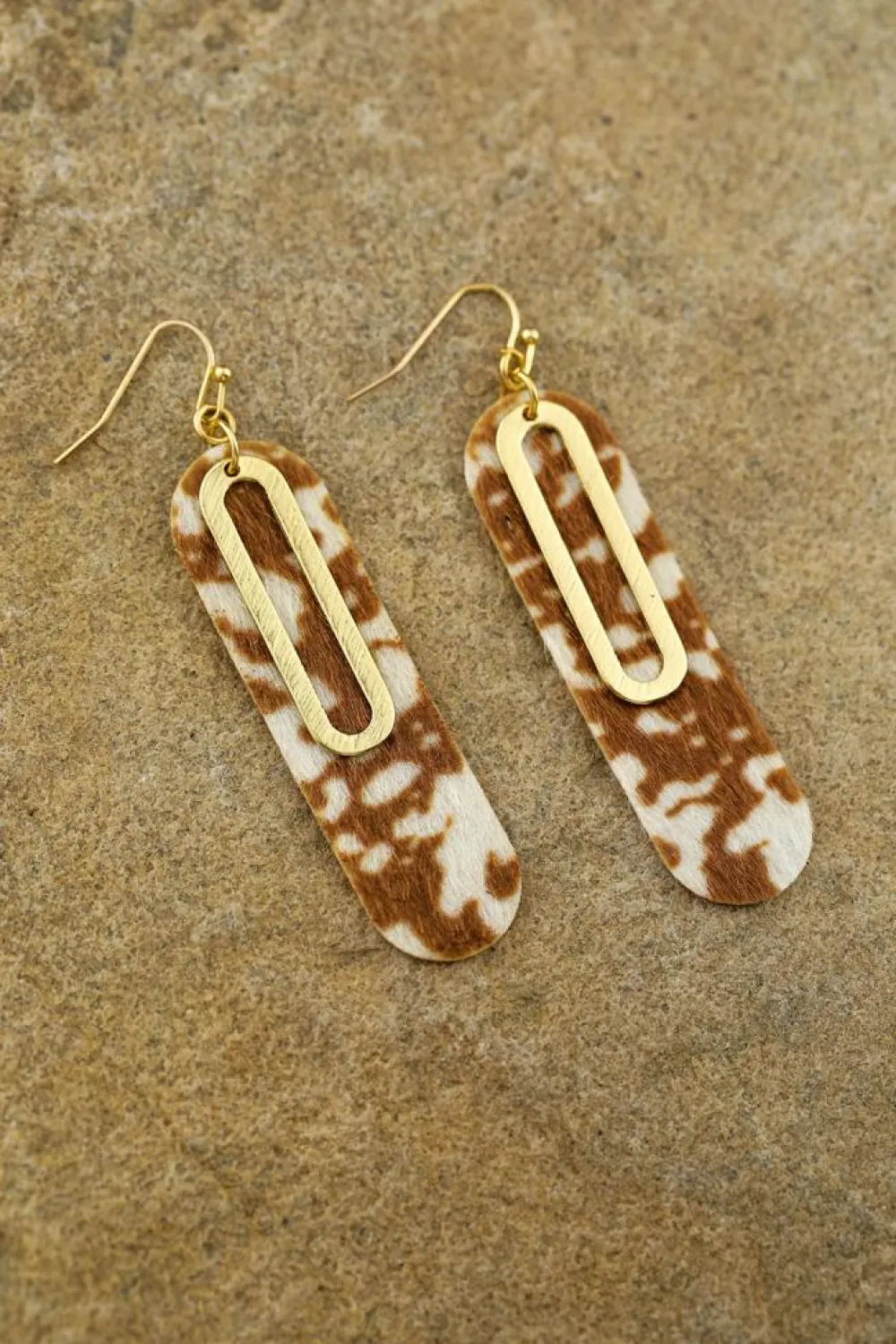 Hot Dear-Lover Leopard Double Layer Geometric Hook Dangle Earrings Chestnut