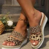 Hot Dear-Lover Leopard Print Braided Details Wedge Slippers Chestnut