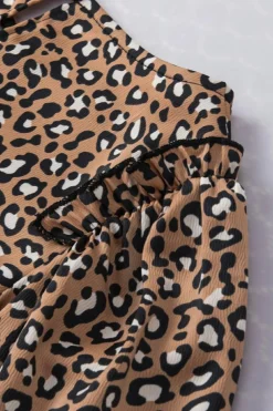 Best Dear-Lover Leopard Print Ruffle Wide Sleeve Blouse Chestnut