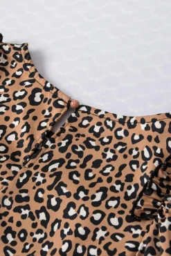 Best Dear-Lover Leopard Print Ruffle Wide Sleeve Blouse Chestnut