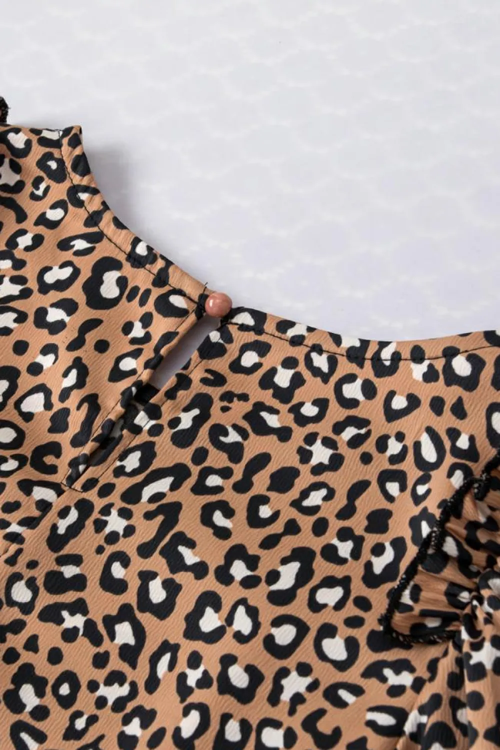 Best Dear-Lover Leopard Print Ruffle Wide Sleeve Blouse Chestnut