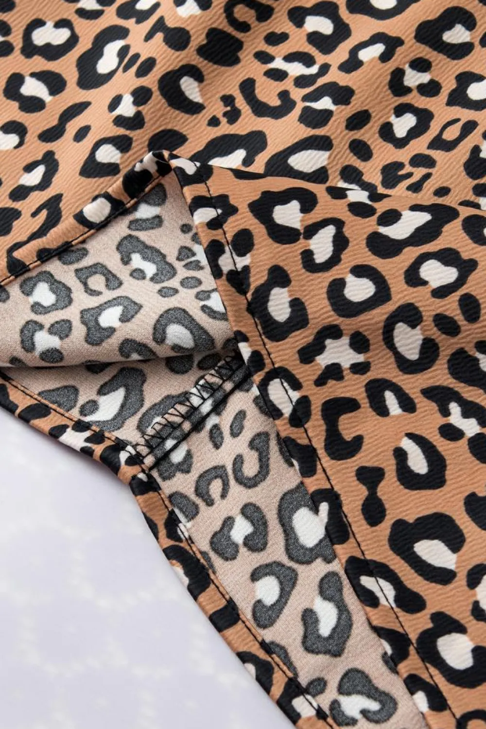 Best Dear-Lover Leopard Print Ruffle Wide Sleeve Blouse Chestnut