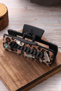 Discount Dear-Lover Leopard Western Pattern Decor Square Hair Clip Chestnut