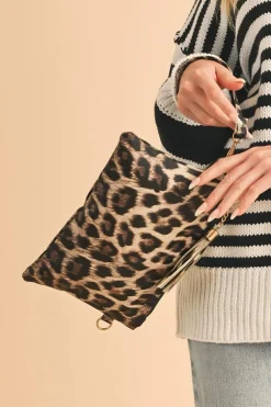 New Dear-Lover Leopard/Cow Print Wrist Strap Zipped Wallet Chestnut