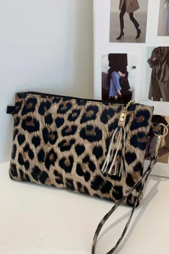 New Dear-Lover Leopard/Cow Print Wrist Strap Zipped Wallet Chestnut