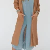 Discount Dear-Lover Long Waffle Knit Cardigan with Pockets Chestnut