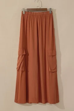 Best Dear-Lover Mineral Wash Cargo Pocket Drawstring Waist Maxi Skirt Chestnut