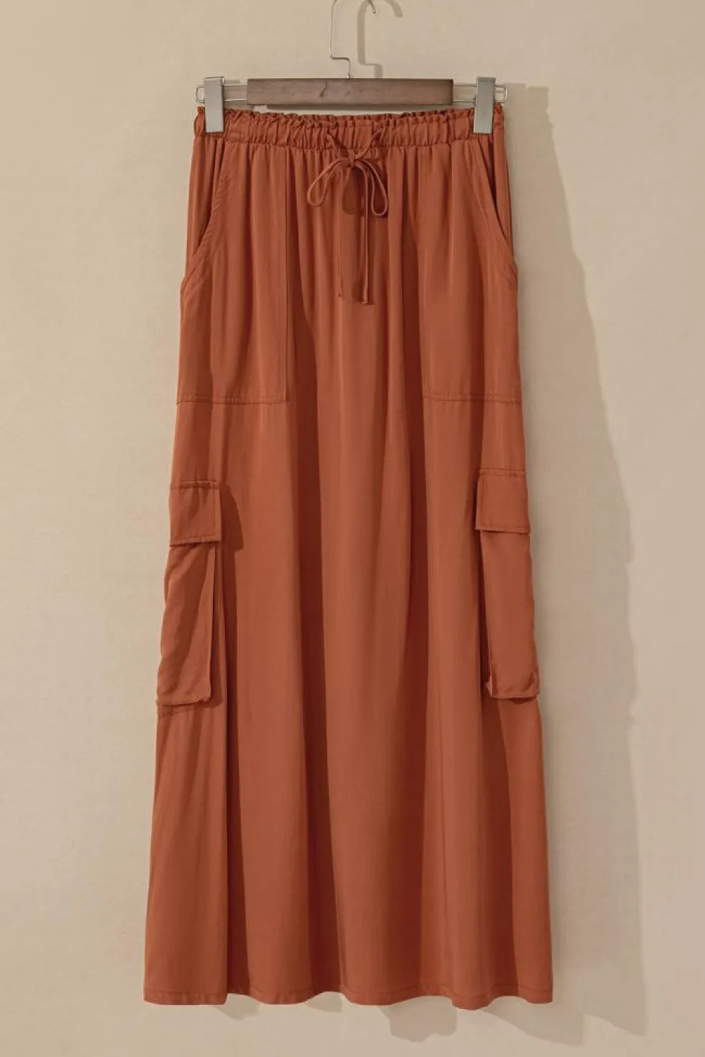 Best Dear-Lover Mineral Wash Cargo Pocket Drawstring Waist Maxi Skirt Chestnut