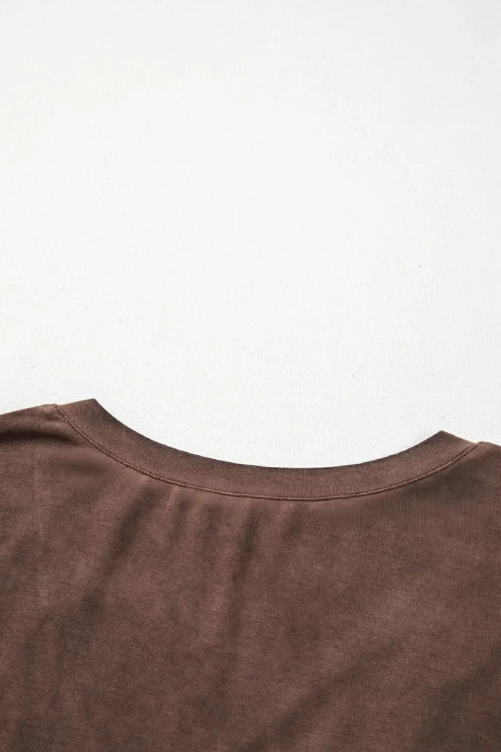 Fashion Dear-Lover Mineral Wash Criss Cross V Neck Casual T Shirt Chestnut