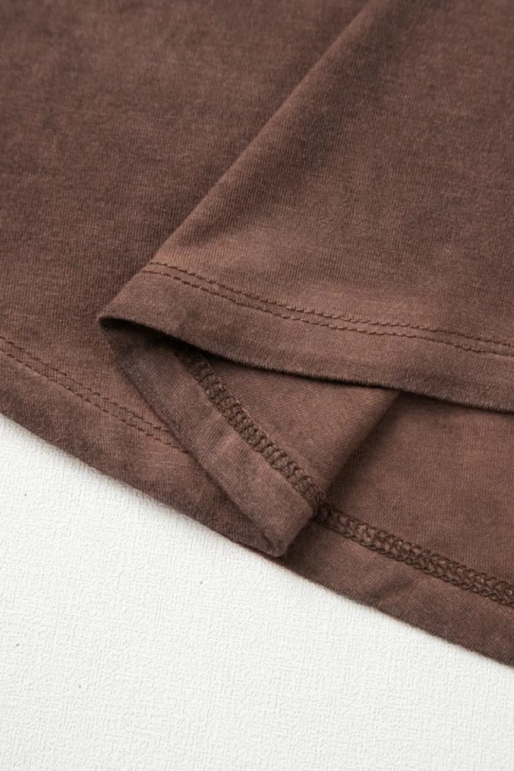 Fashion Dear-Lover Mineral Wash Criss Cross V Neck Casual T Shirt Chestnut