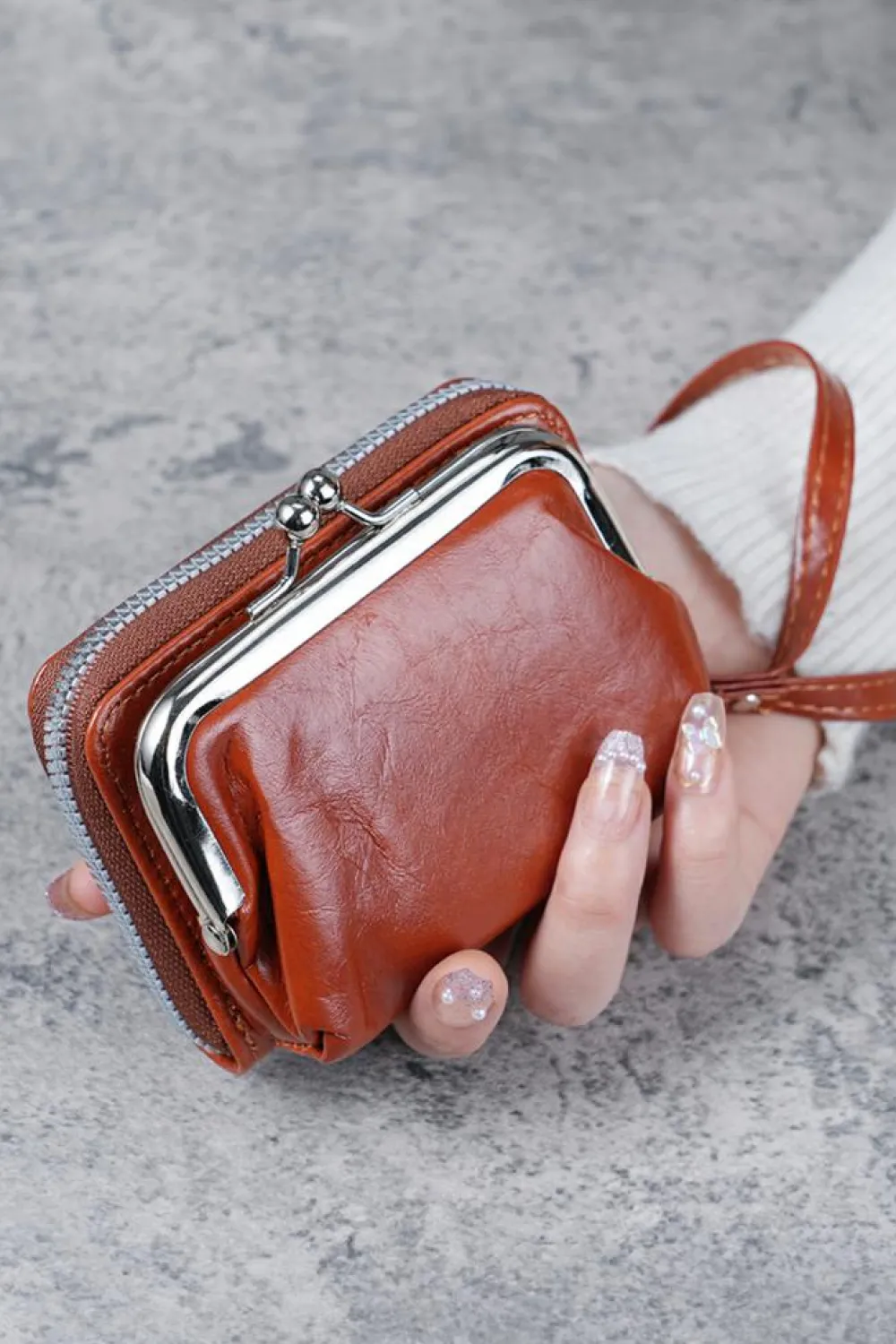 Outlet Dear-Lover Minimalist Wristlet PU Leather Coin Purse Chestnut