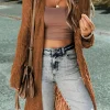 Outlet Dear-Lover Open Front Pointelle Cardigan Chestnut