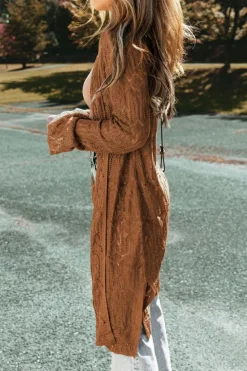Outlet Dear-Lover Open Front Pointelle Cardigan Chestnut