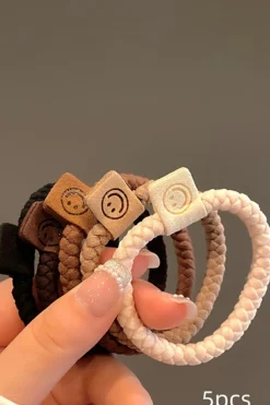 Best Dear-Lover 5pcs Smile Face Decor Braided Hair Ties Chestnut