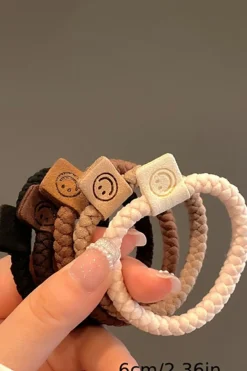 Best Dear-Lover 5pcs Smile Face Decor Braided Hair Ties Chestnut