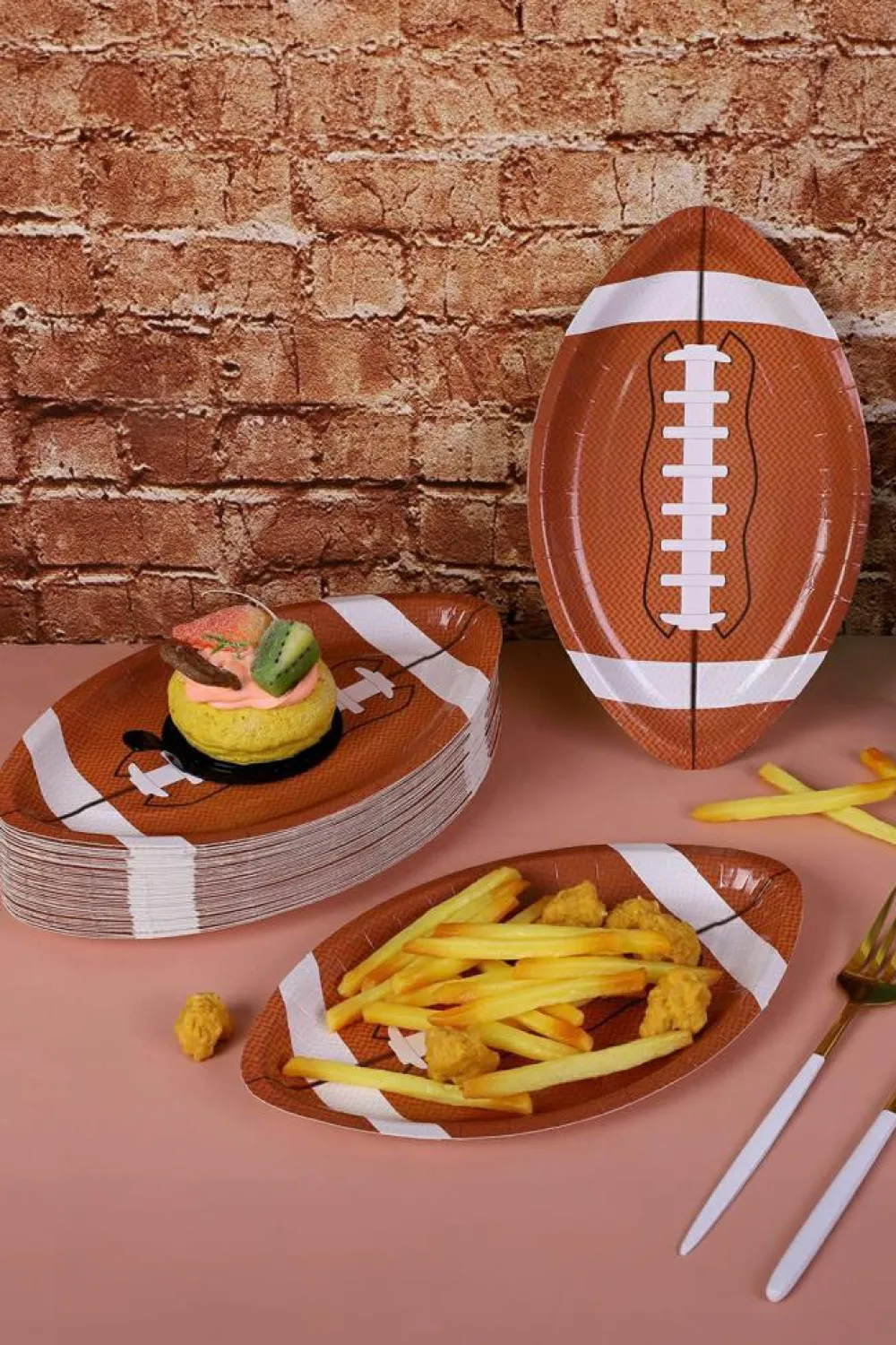 Discount Dear-Lover 10pcs/set Game Day Rugby Football Shape Disposable Paper Plates Chestnut
