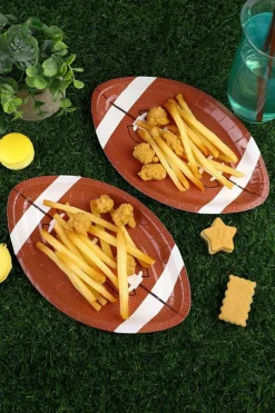 Discount Dear-Lover 10pcs/set Game Day Rugby Football Shape Disposable Paper Plates Chestnut
