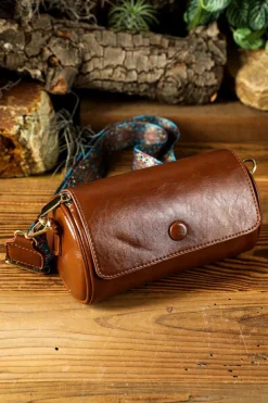 Best Dear-Lover PU Leather Flap Shoulder Bag with Retro Print Wide Strap Chestnut