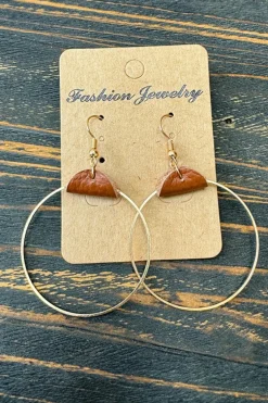 Clearance Dear-Lover PU Leather Hoop Earrings Chestnut