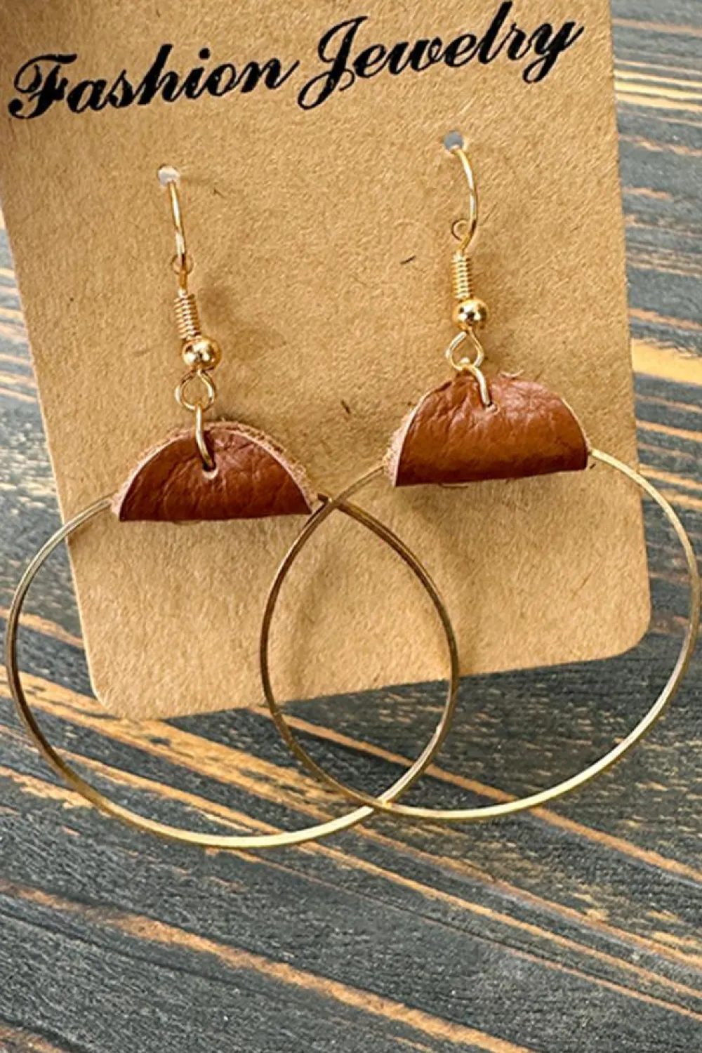 Clearance Dear-Lover PU Leather Hoop Earrings Chestnut