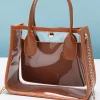 Sale Dear-Lover PVC PU Leather Patchwork Chain Strap Shoulder Bag Chestnut