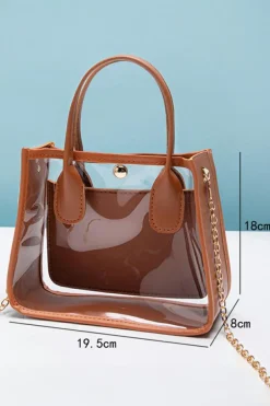 Sale Dear-Lover PVC PU Leather Patchwork Chain Strap Shoulder Bag Chestnut