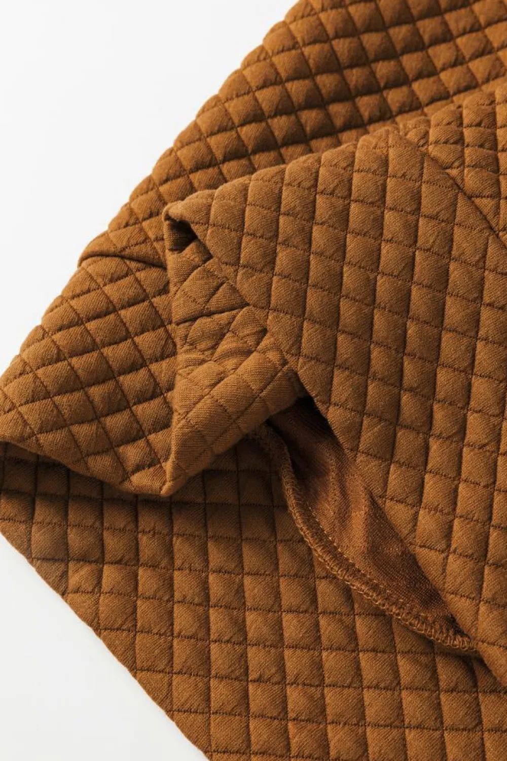 Outlet Dear-Lover Quilted Buttoned Neckline Stand Neck Pullover Sweatshirt Chestnut