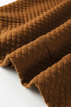 Outlet Dear-Lover Quilted Buttoned Neckline Stand Neck Pullover Sweatshirt Chestnut