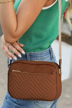 Outlet Dear-Lover Quilted Faux Leather Crossbody Bag 22*6*16cm Chestnut