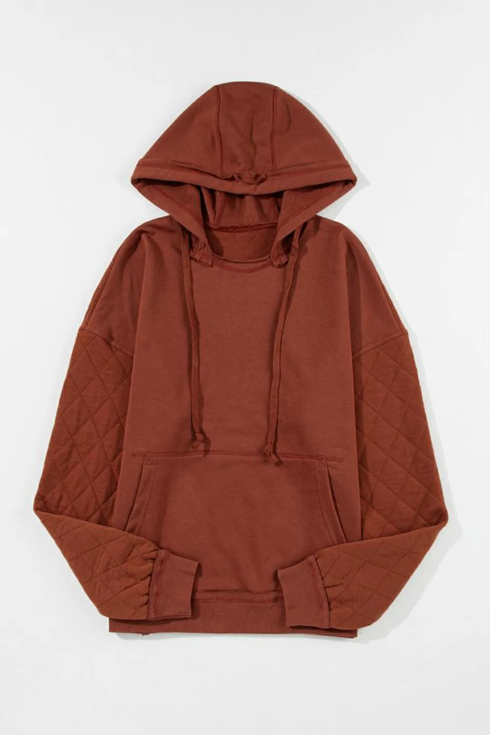 Hot Dear-Lover Quilted Patchwork Exposed Seam Hoodie Chestnut