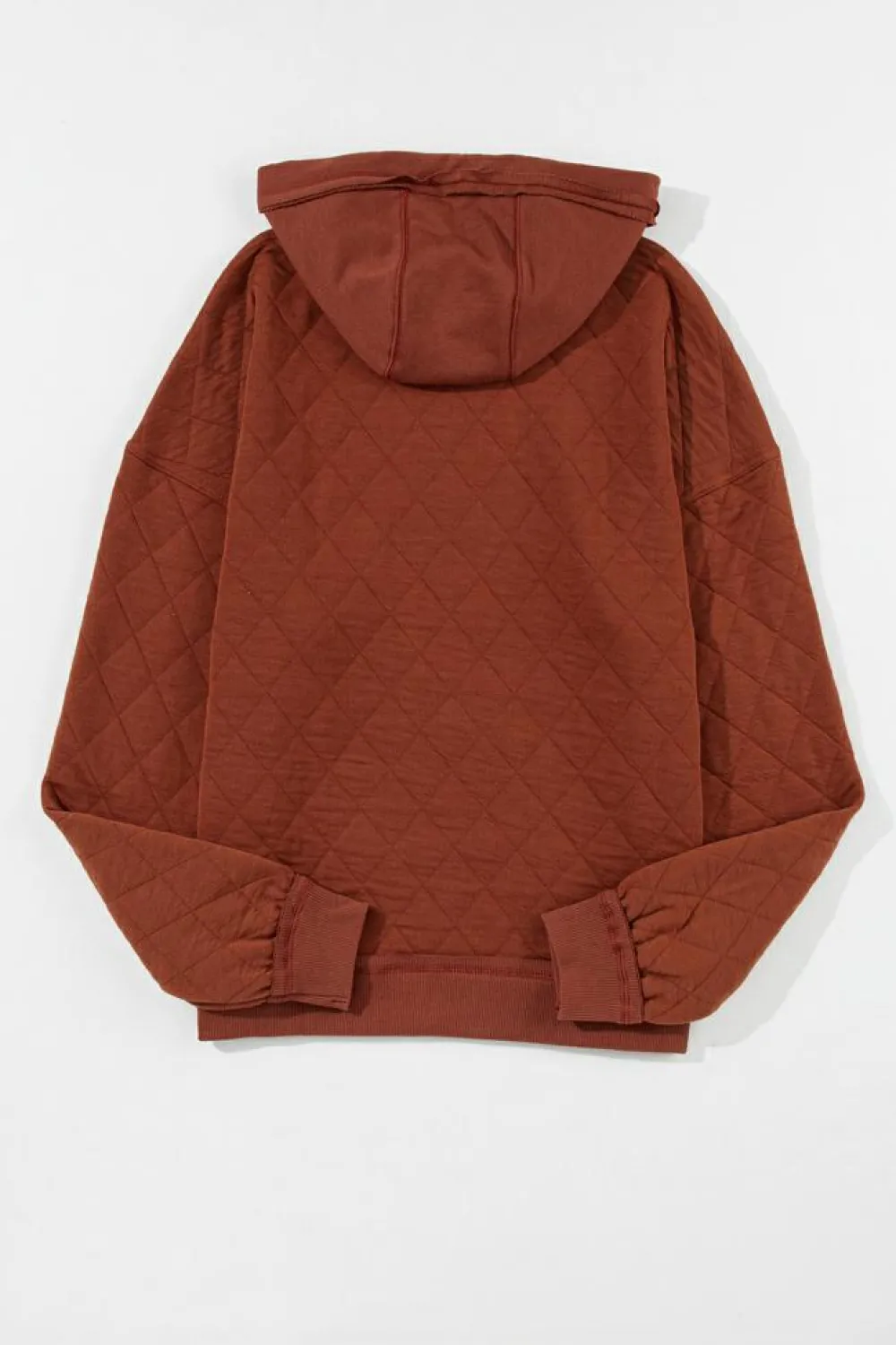Hot Dear-Lover Quilted Patchwork Exposed Seam Hoodie Chestnut