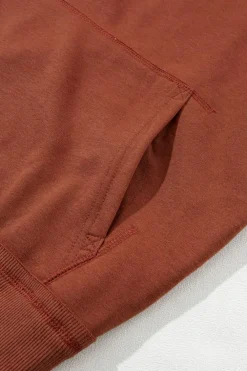 Hot Dear-Lover Quilted Patchwork Exposed Seam Hoodie Chestnut
